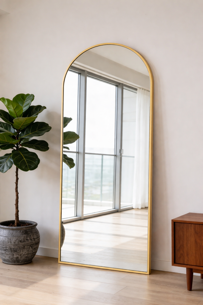 Boogspiegel - 180x70cm - Staand & hangsysteem - Goud