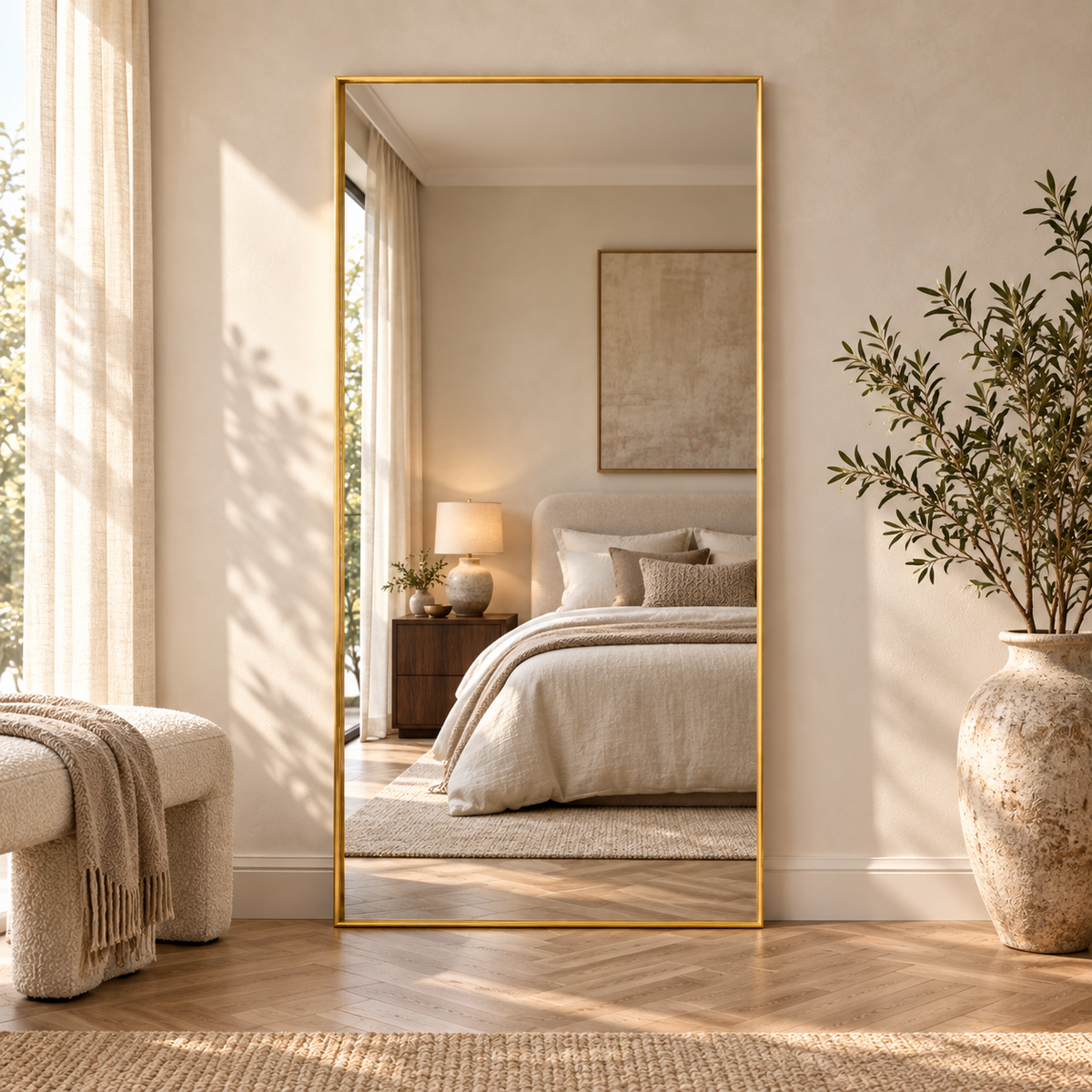 Luxe Rechthoekige Spiegel Lys - 180x100cm - Staand & hangsysteem - Goud
