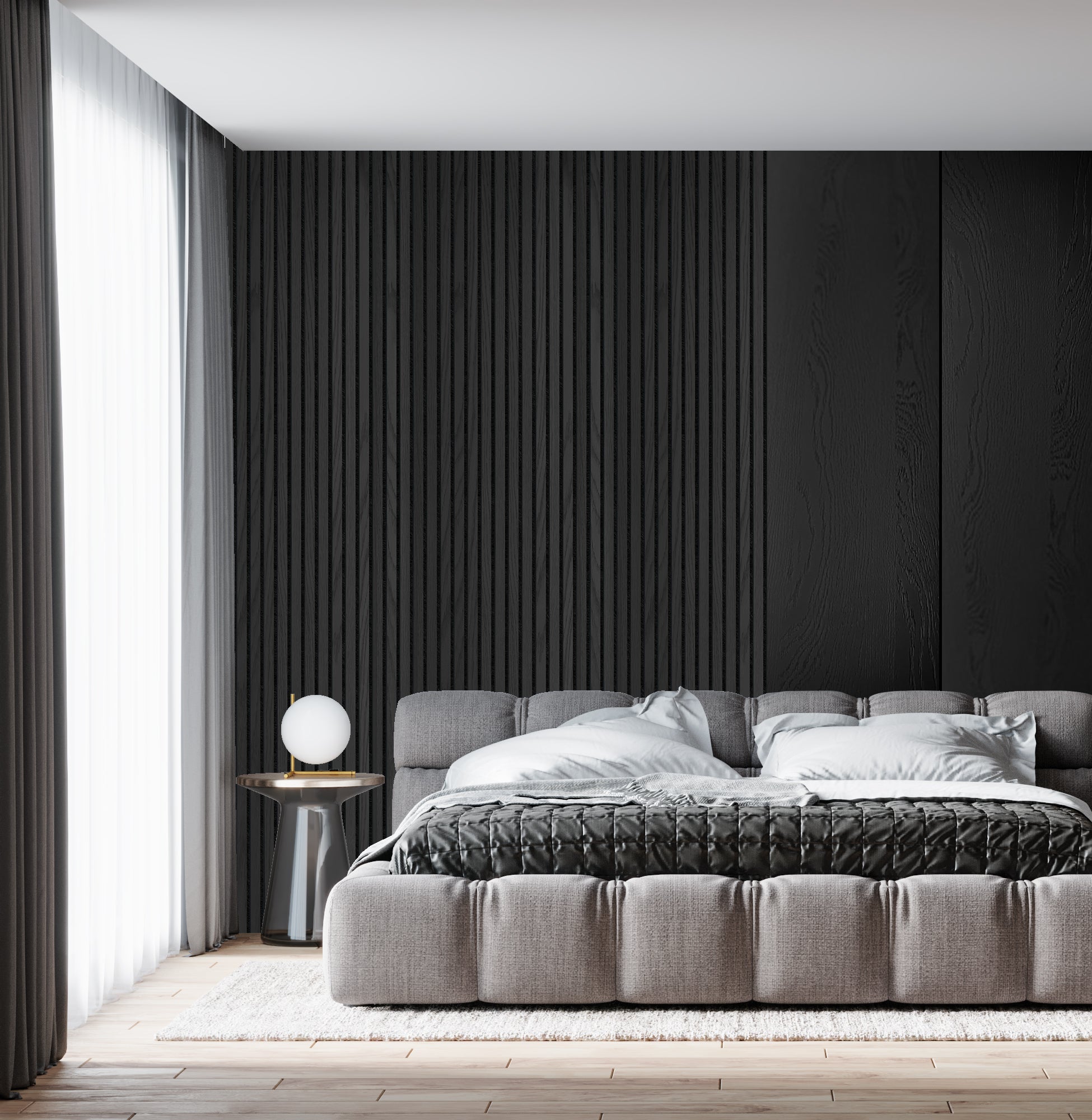 Decor paneel - 280 x 60 cm - Akoestische wandpanelen - Zwart eiken