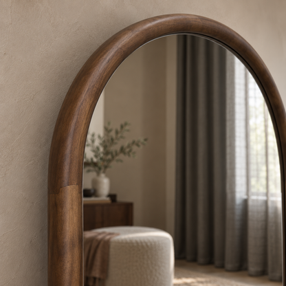 Boogspiegel Hout - 180x70cm - Staand & hangsysteem - Walnoot eiken