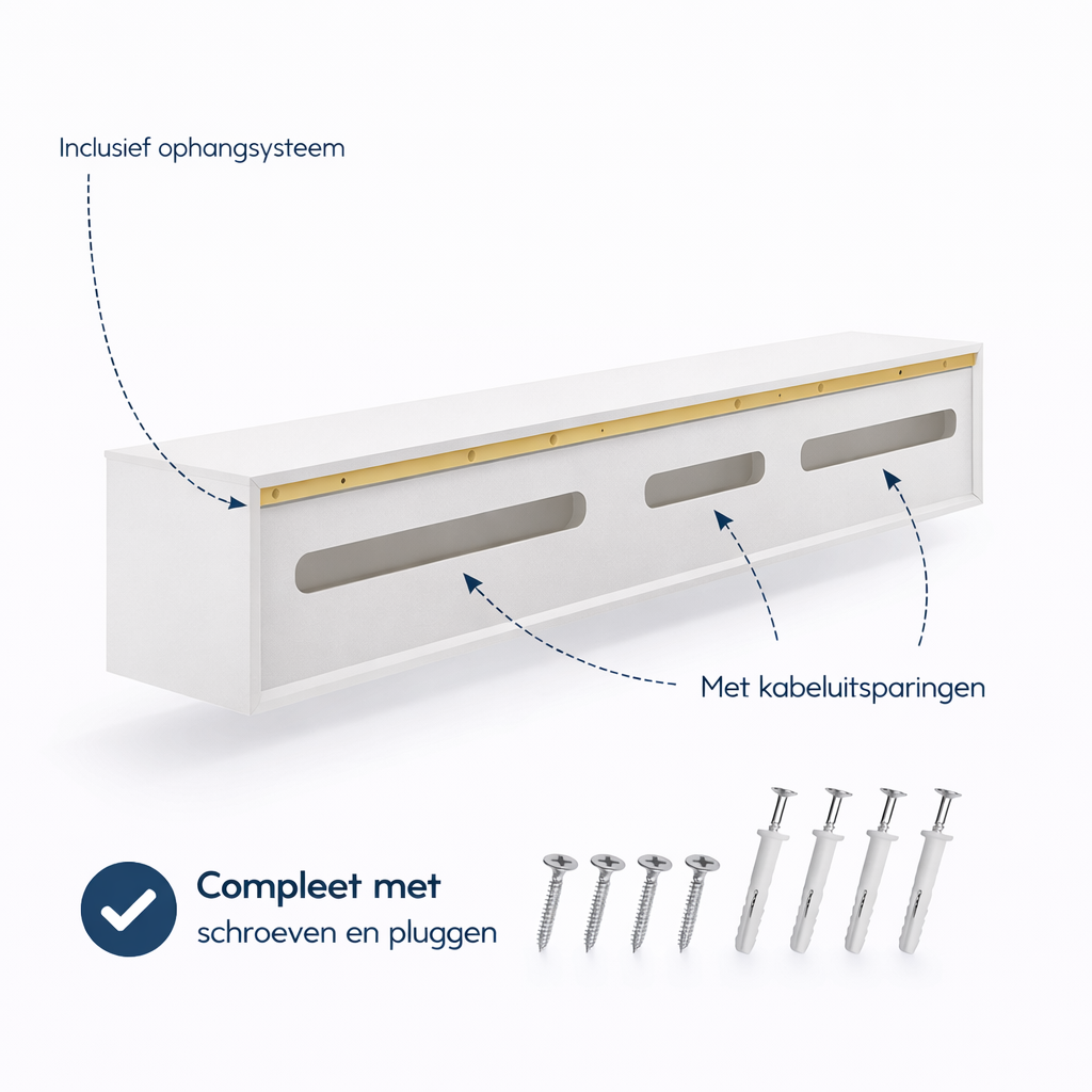 Chic TV Meubel met elektrische Sfeerhaard – 280cm – Pure White – Wit mat