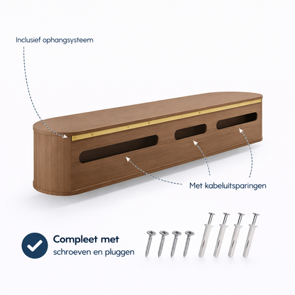 Chic Curve Ronde TV Meubel 272cm - Zwevend – Walnoot eiken