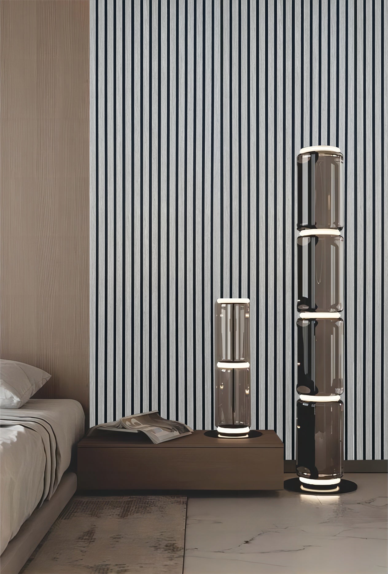 Akoestische wandpanelen - 280 x 60 x 2.2 cm - Grijs Eiken - Lattenwand - Akupanel - 3 zijdig houtfineer