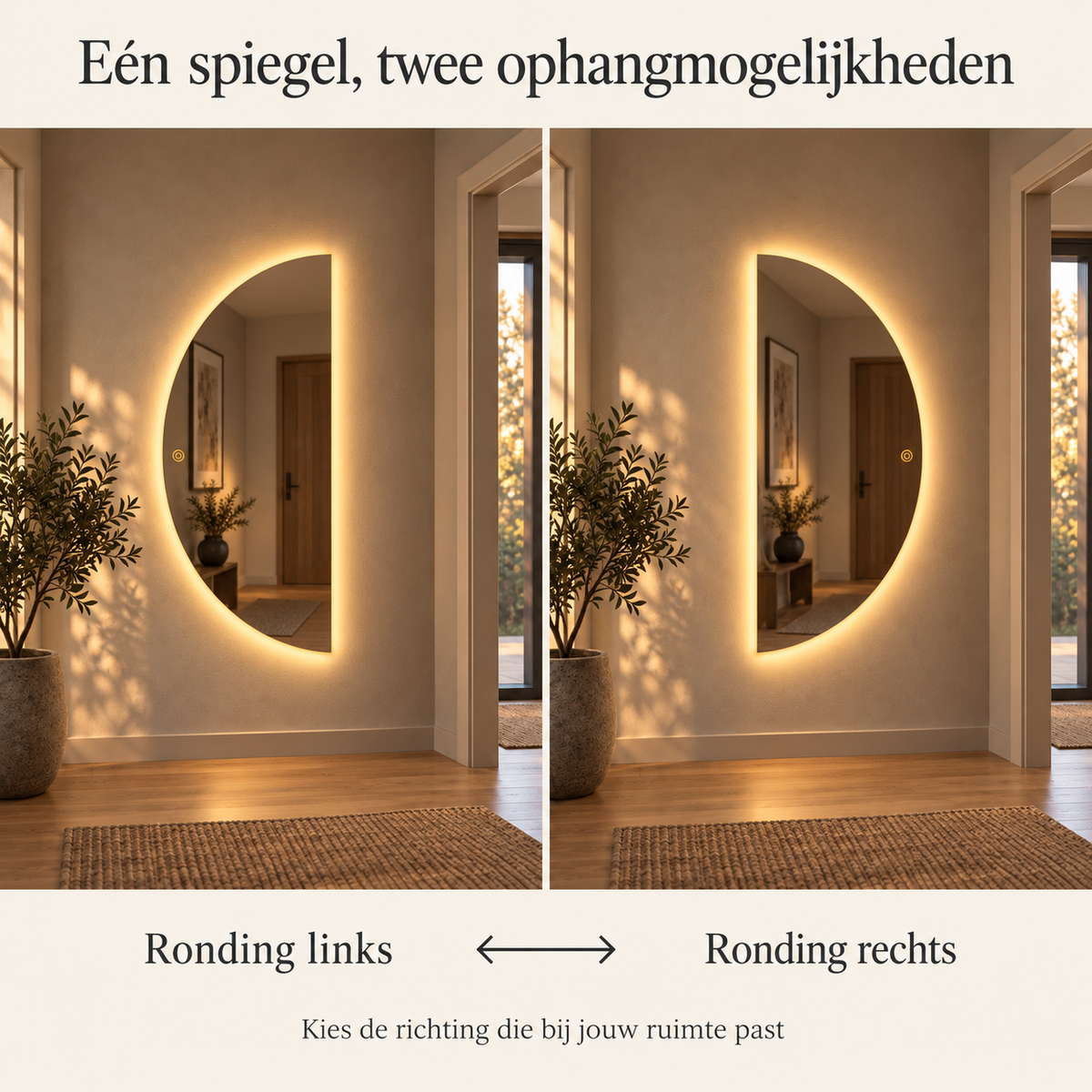 Halve Maan Spiegel Lys - Eendelig - LED Verlichting - 140 x 80cm - Ronding Links + Rechts
