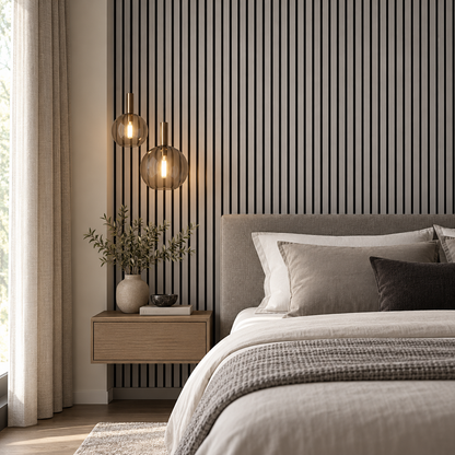Akoestische wandpanelen - 280 x 60 x 2.2 cm - Grijs Eiken - Lattenwand - Akupanel - 3 zijdig houtfineer