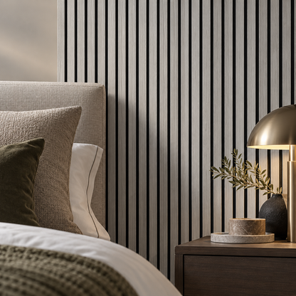 Akoestische wandpanelen - 280 x 60 x 2.2 cm - Grijs Eiken - Lattenwand - Akupanel - 3 zijdig houtfineer
