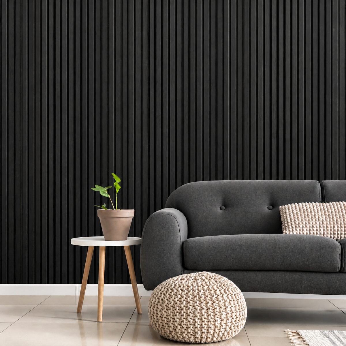 Akoestische wandpanelen - 280 x 60 x 2.2 cm - Zwart Eiken - Lattenwand - Akupanel - 3 zijdig houtfineer