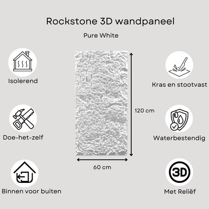 Rockstone 3D wandpaneel Rotswand Pure White 120 x 60cm
