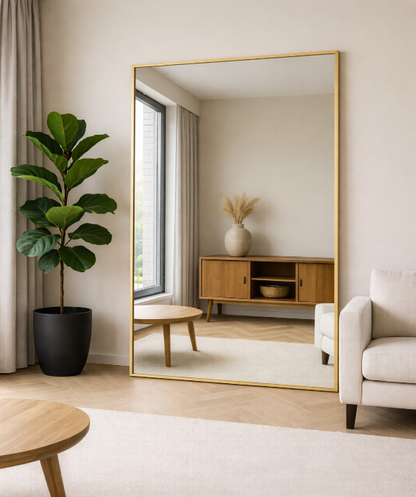Luxe Rechthoekige Spiegel - 180x100cm - Staand & hangsysteem - Goud