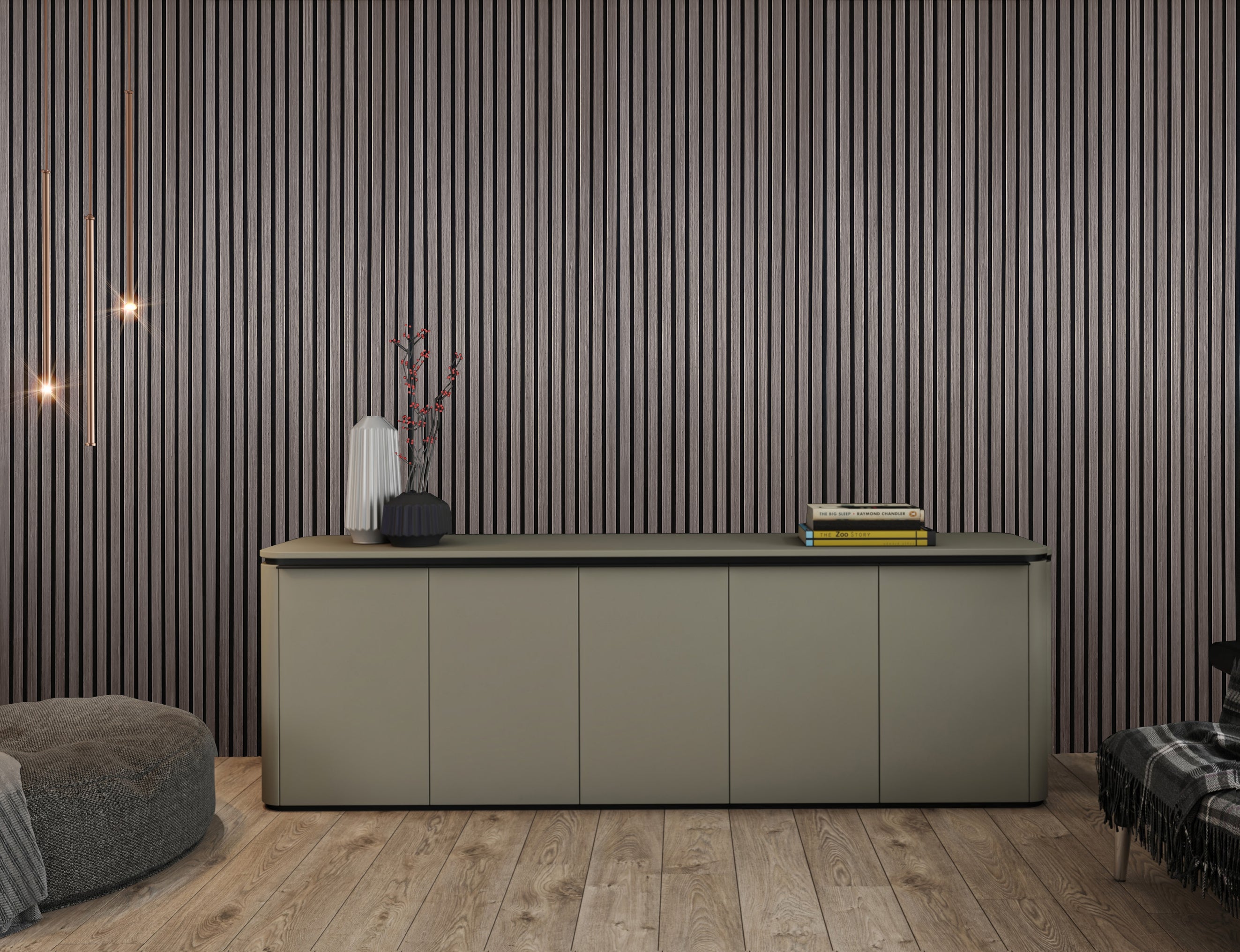 Akoestische wandpanelen - 280 x 60 x 2.2 cm - Gerookt Eiken - Lattenwand - Akupanel