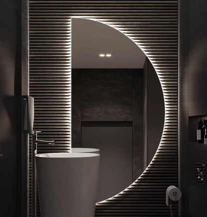 Halve Maan Spiegel - eendelig - LED Verlichting - 180 x 100cm - Ronding Links + Rechts