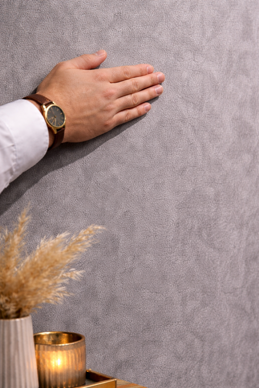 Suede Wandpaneel - Natuurlijke Textuur - 280 x 122cm - Grijs