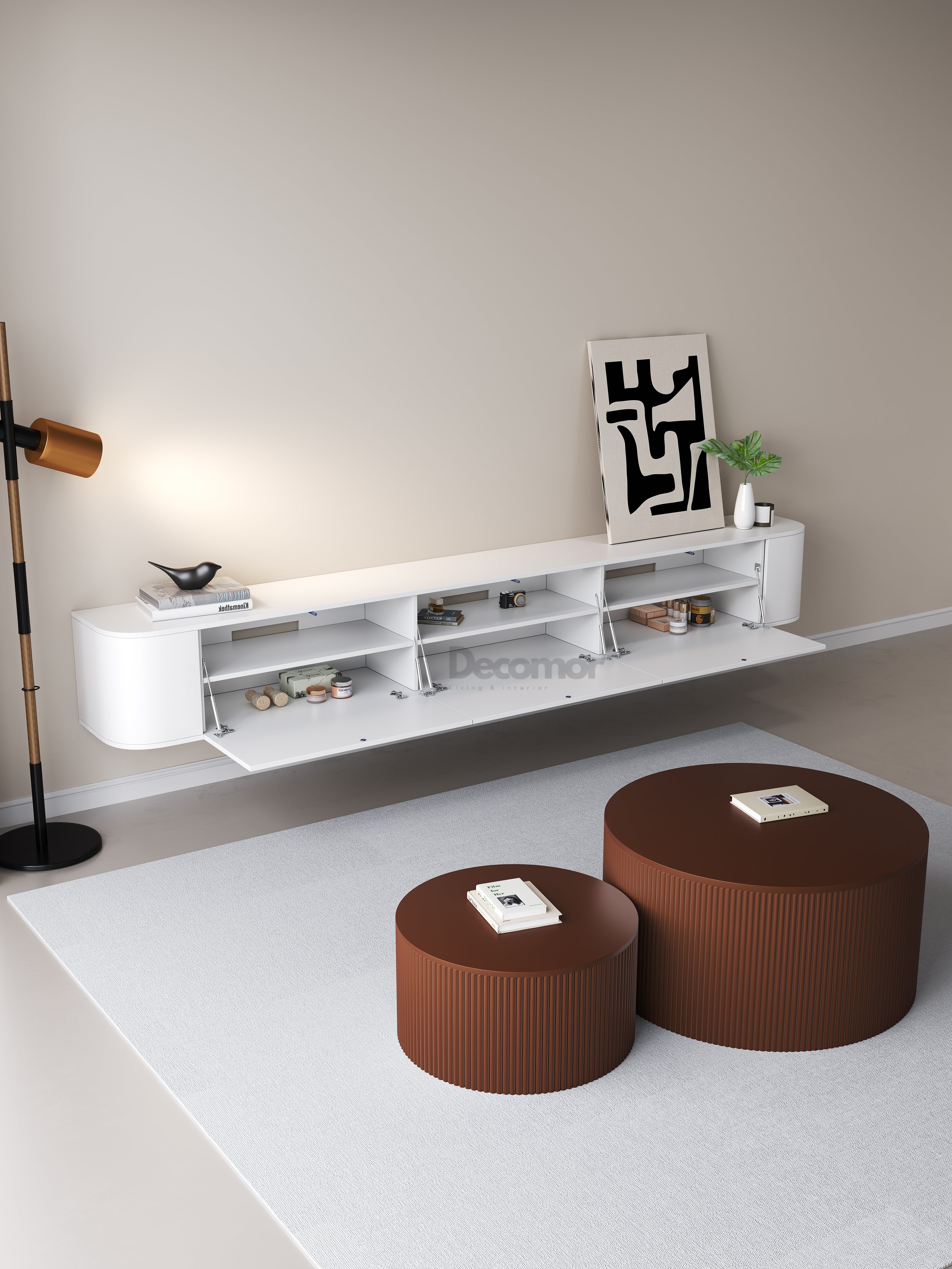 Chic Curve Ronde TV Meubel 272cm - Zwevend – Wit mat