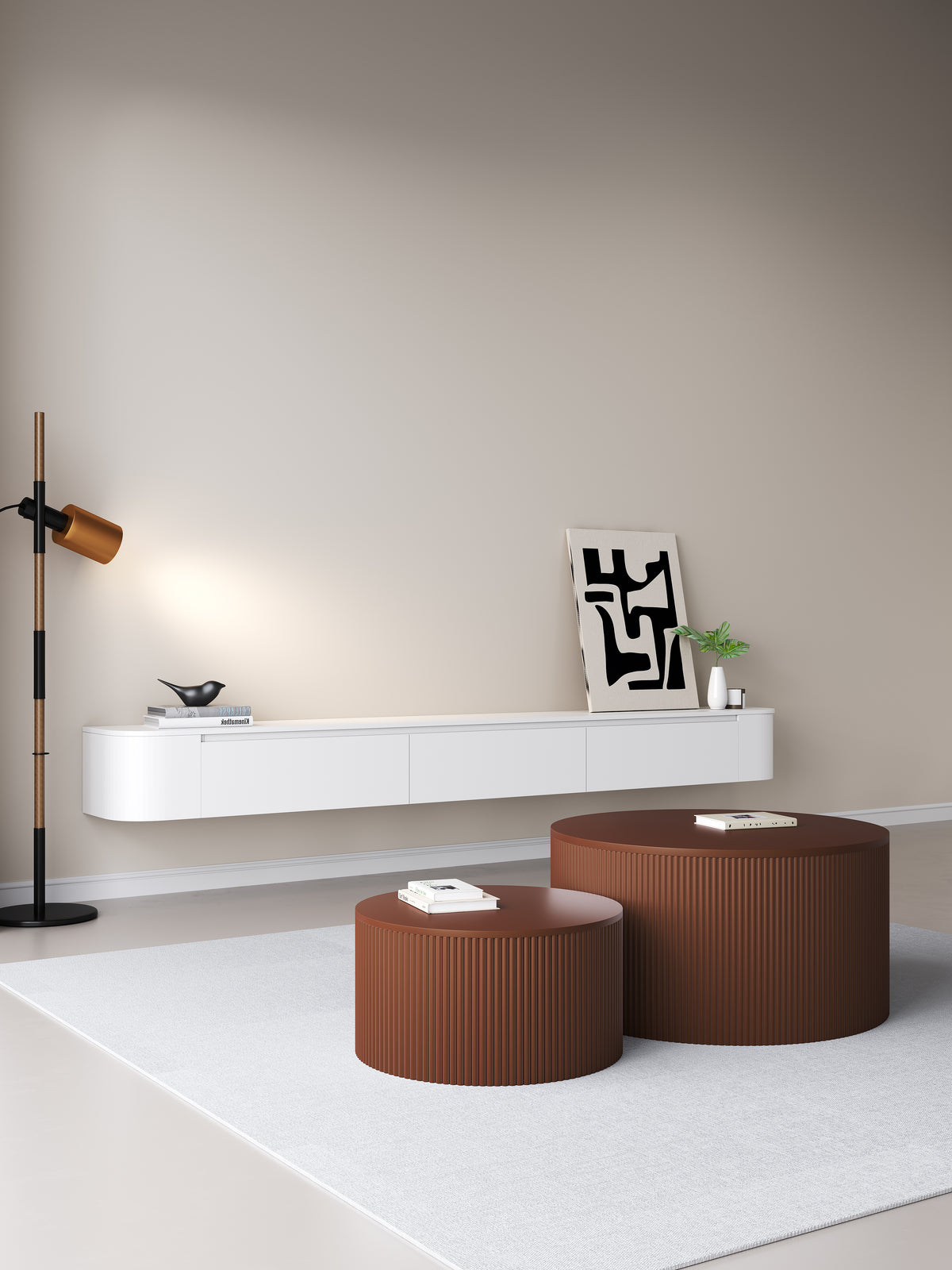 Chic Curve Ronde TV Meubel 272cm - Zwevend – Wit mat