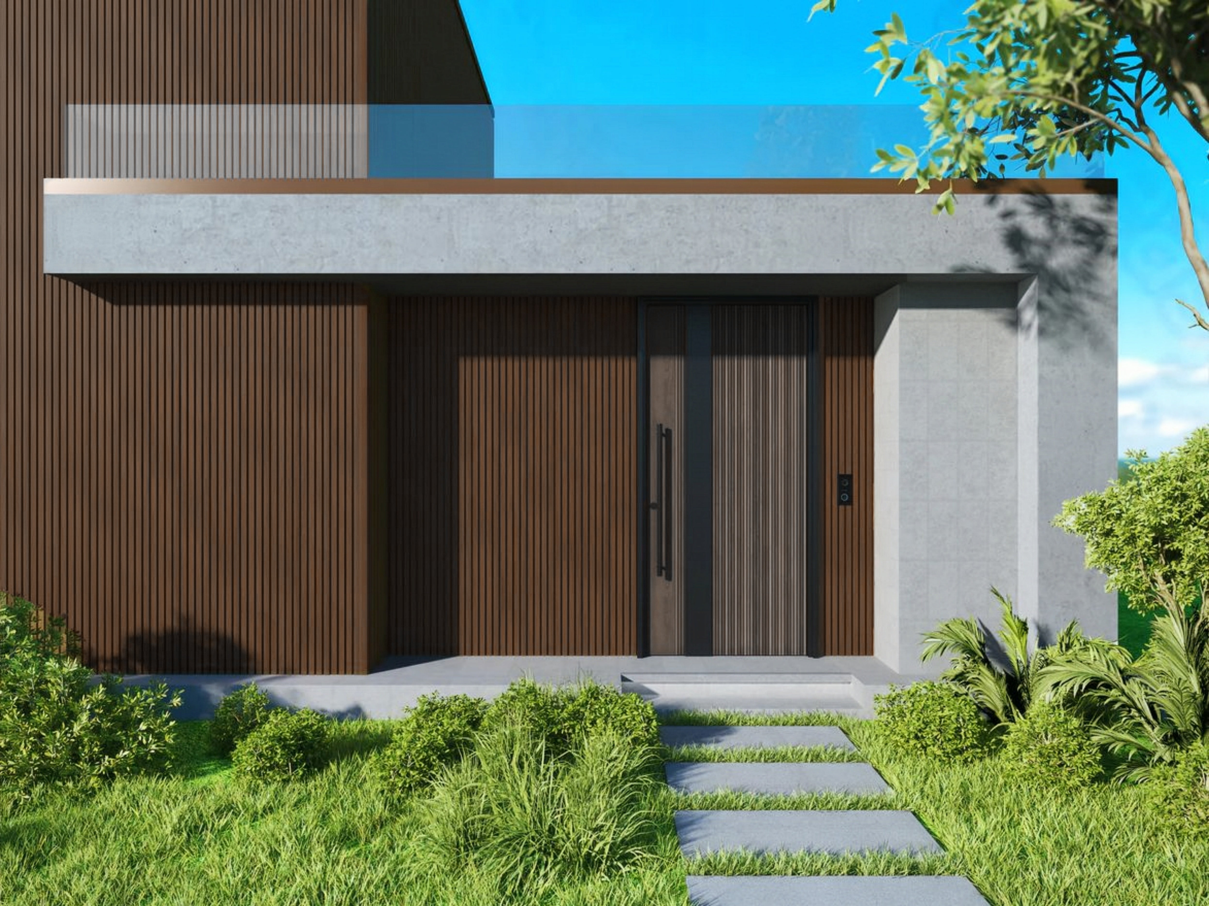 Composiet Gevelbekleding - Lattenwand Wandpanelen - 3D nerf - 290 x 22 cm - Walnoot eiken