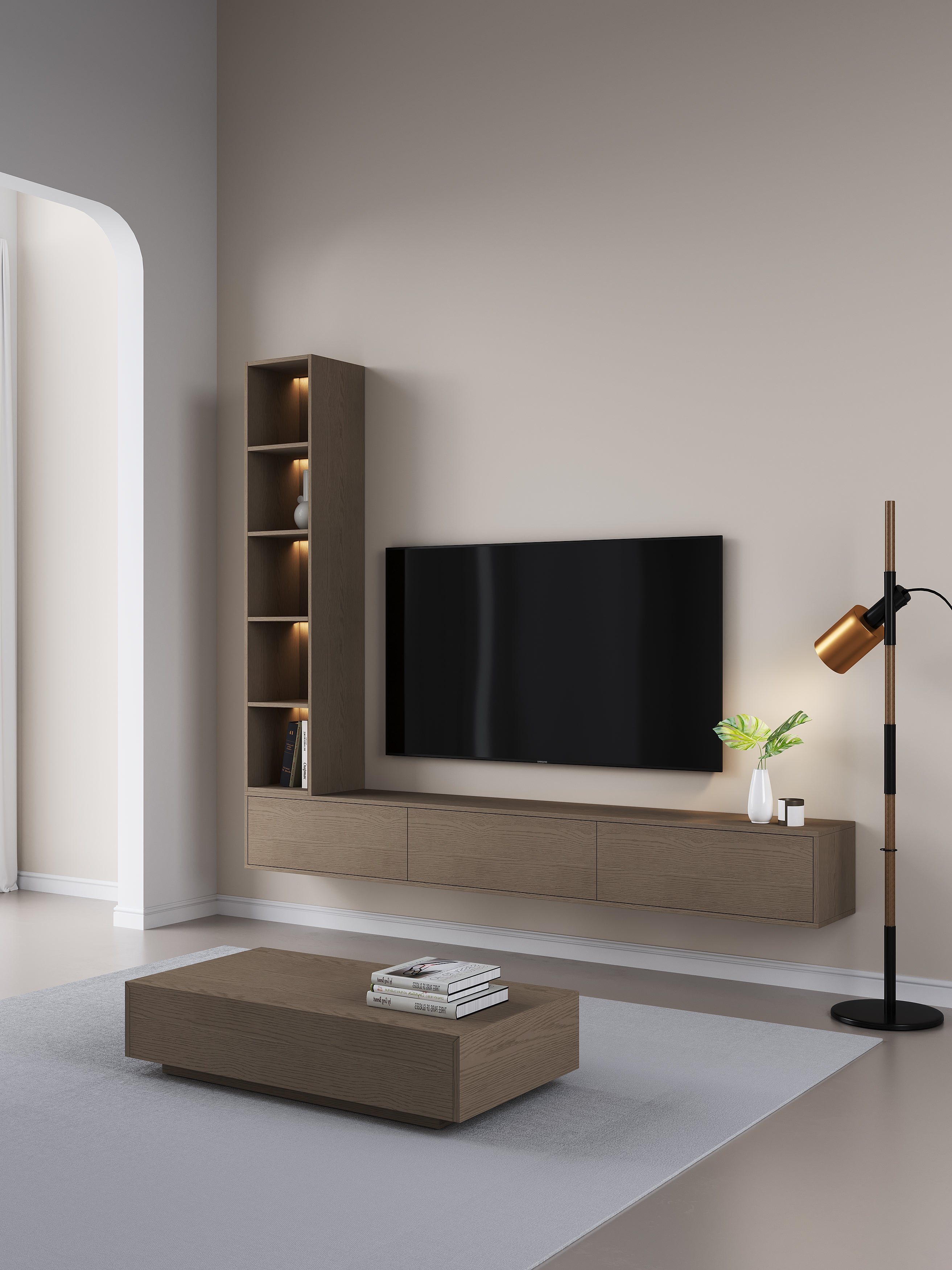 Chic Elegante Vakkenkast met LED Verlichting - 200x40x40cm - Walnoot eiken