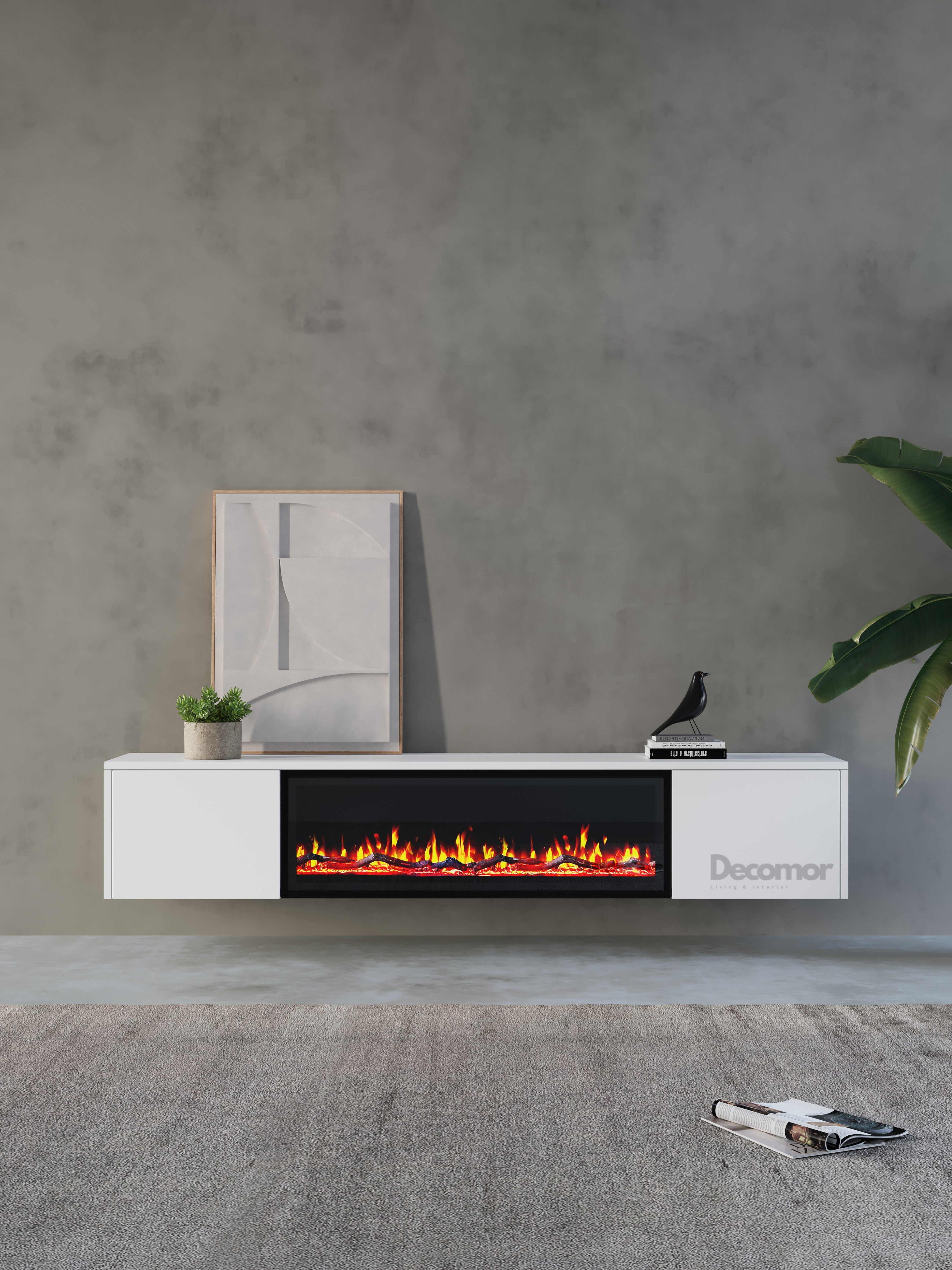 Chic TV Meubel met elektrische Sfeerhaard – 180cm – Pure White – Wit mat