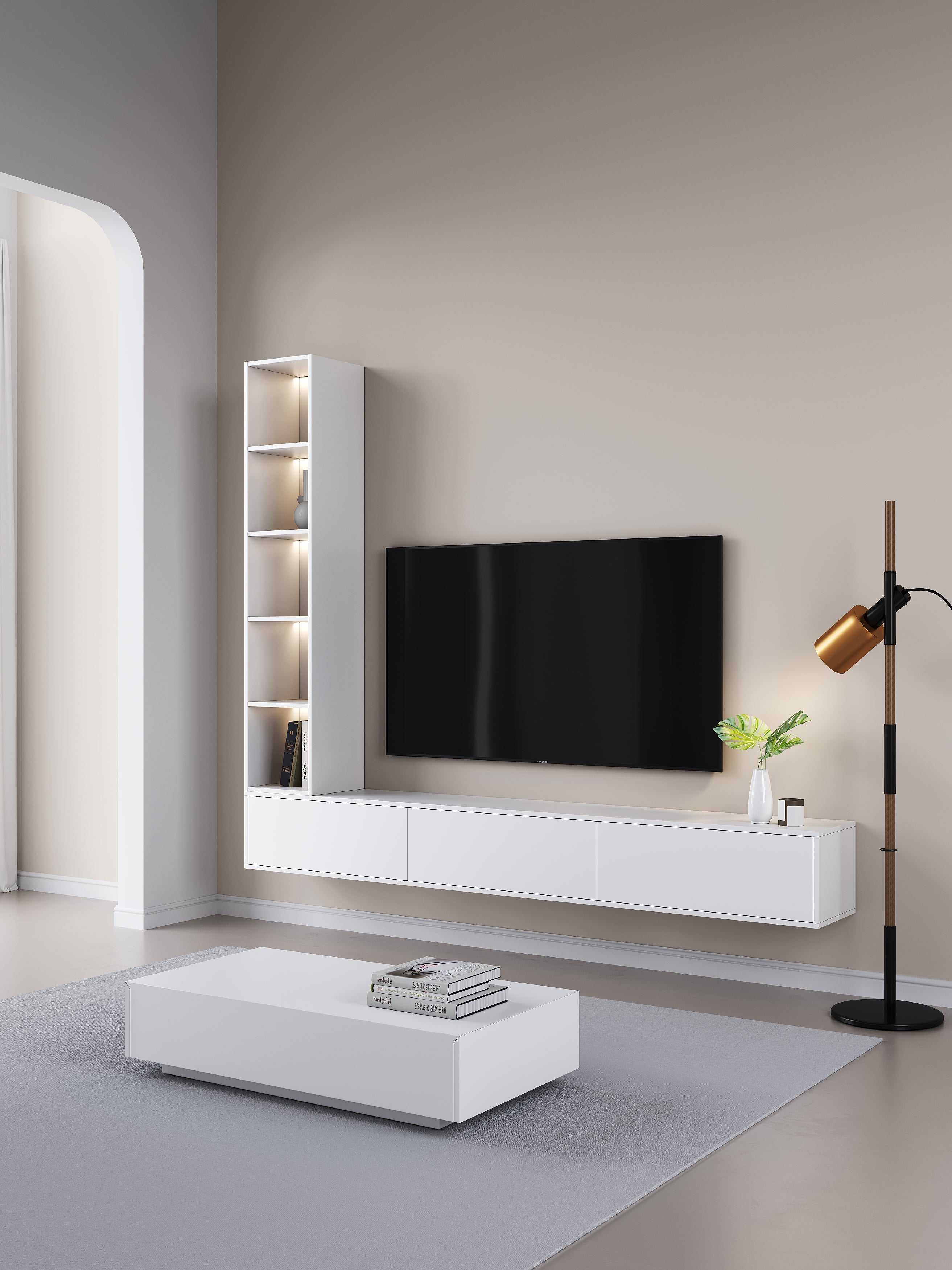 Chic Elegante Vakkenkast met LED Verlichting - 200x40x40cm - wit mat