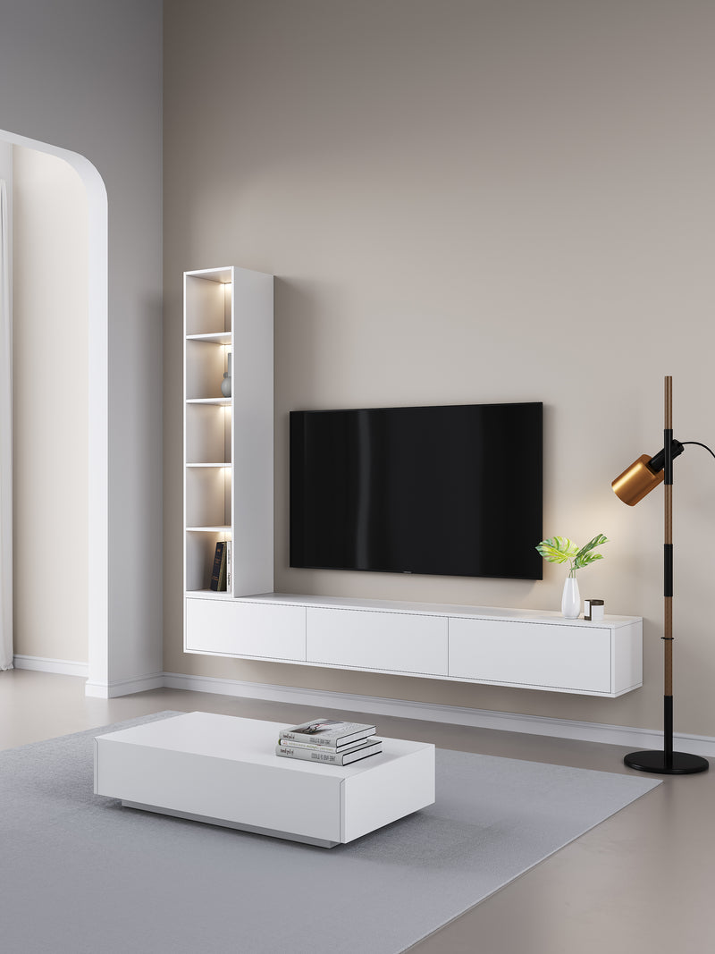 Chic Elegante Vakkenkast met LED Verlichting - 200x40x40cm - wit mat