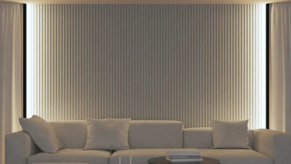 Akoestische wandpanelen - 280 x 60 cm - Wit Eiken met wit vilt - Lattenwand - Akupanel