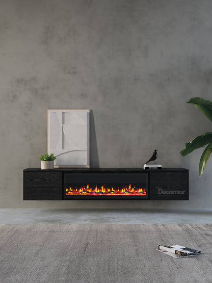 Chic TV Meubel met elektrische Sfeerhaard – 240cm – Zwart Eiken – Black Ash