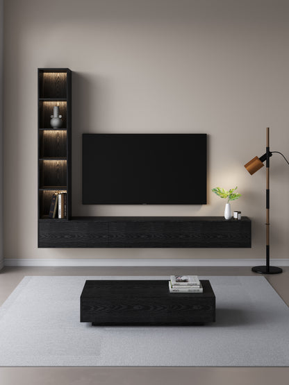 Chic Elegante Vakkenkast met LED Verlichting - 200x40x40cm - Zwart Eiken