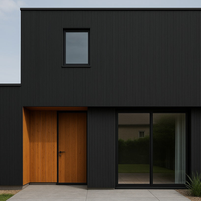 Composiet Gevelbekleding - Lattenwand Wandpanelen - 3D nerf - 290 x 22 cm - Zwart eiken