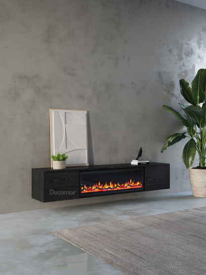 Chic TV Meubel met elektrische Sfeerhaard – 240cm – Zwart Eiken – Black Ash