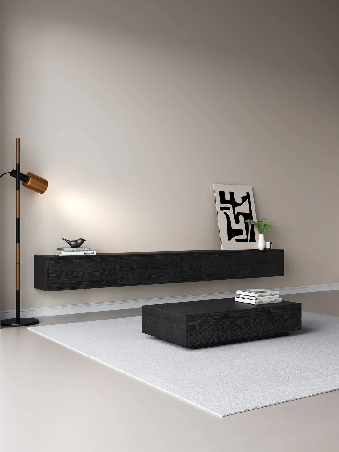 Chic Curve Ronde TV Meubel 240cm - Zwevend – Japandi Beige