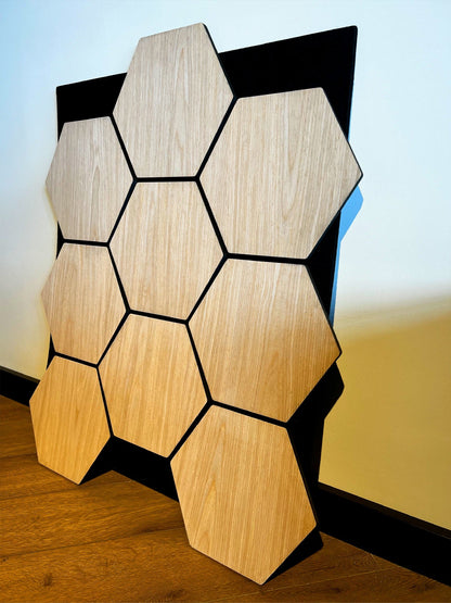 Hexagon – Akoestische wandpaneel - Rustiek Eiken 80 x 65 x 2cm