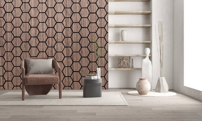 Hexagon – Akoestische wandpaneel - Walnoot Eiken 80 x 65 x 2cm
