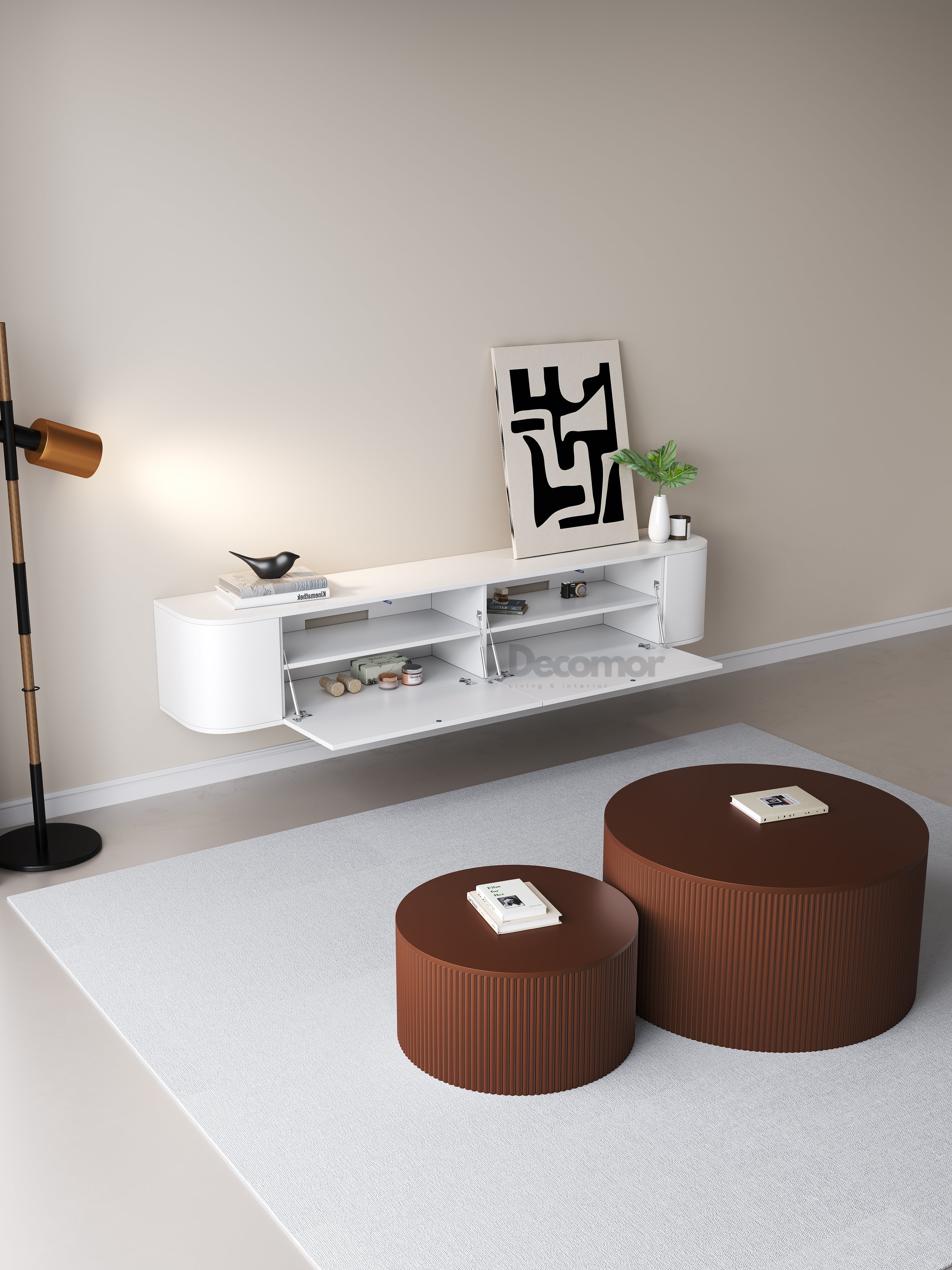 Chic Curve Ronde TV Meubel 180cm - Zwevend – Wit mat