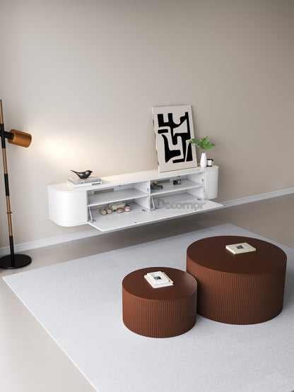 Chic Curve Ronde TV Meubel 180cm - Zwevend – Wit mat